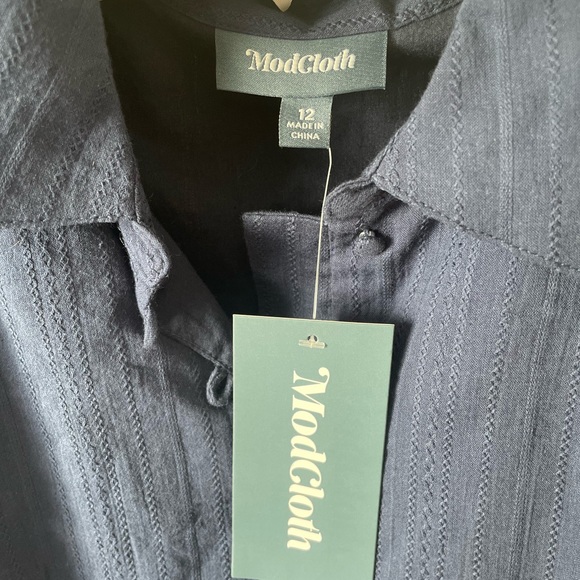 NWT ModCloth cotton blend navy mini dress Victorian inspired buttons size 10 M L - Picture 2 of 7